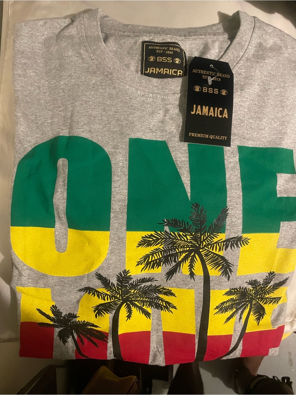 Men's Short Sleeve Graphic Tee - Gray with Green/Yellow/Red